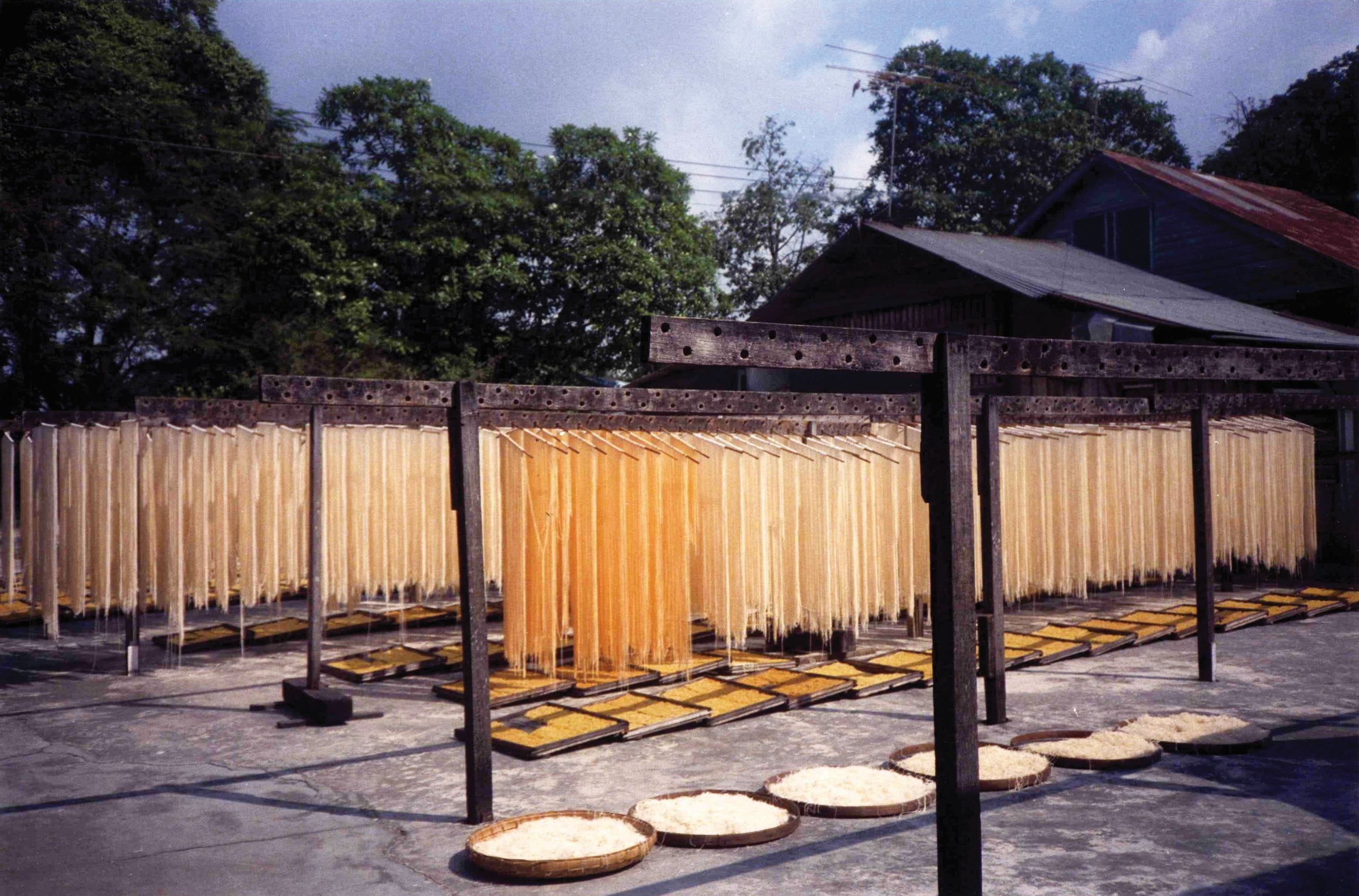 Noodles hanging out to dry at Kampong Serangoon Kechil. Courtesy of National Archives of Singapore.